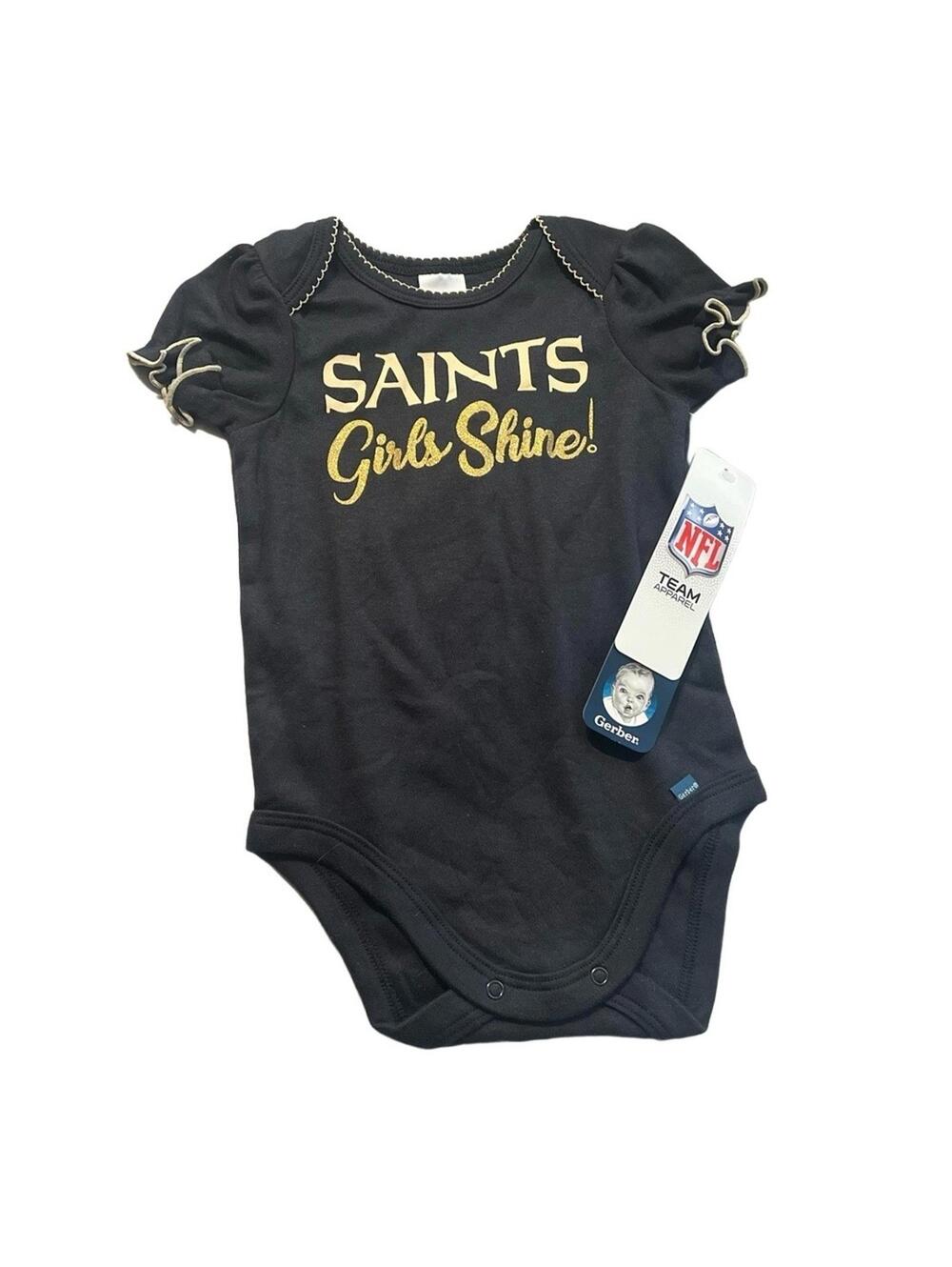 Gerber NFL Saints Bodysuit 3-6M Black Gold Ruffle Sleeve